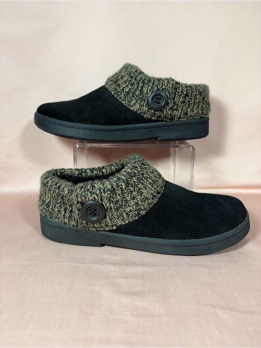 Clarks Sweater Clog Slip On Faux Fur Lined Black Suede Slippers Women's 7M